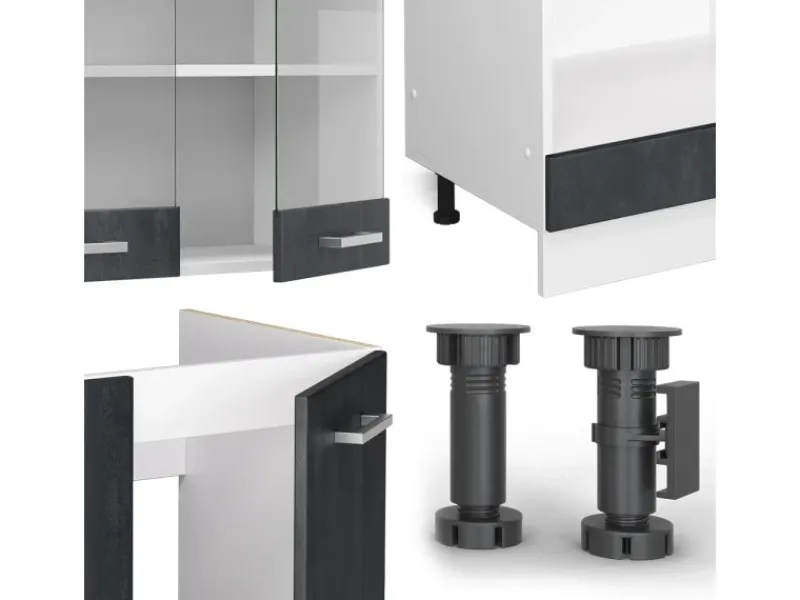 Vicco R-Line Einbauküche Schwarz Beton/Weiß 227 x 287 cm AP Anthrazit ohne E-Geräte< Winkelküchen|Einbauküchen