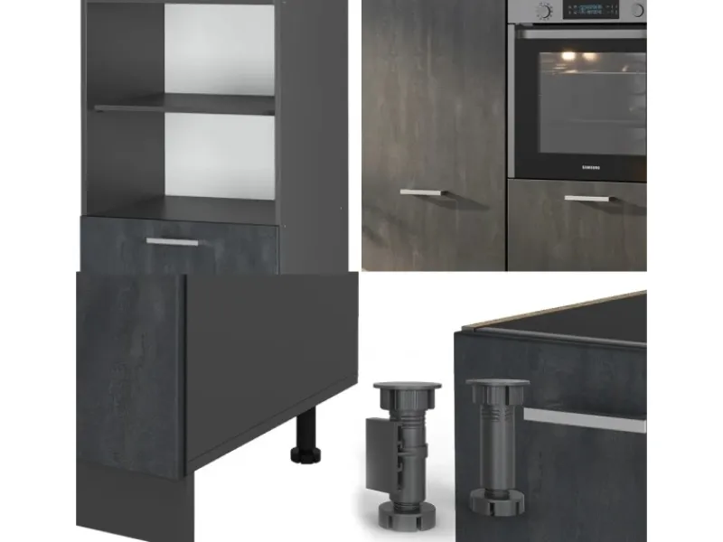 Zubehör Für Küchenarmatur<Vicco R-Line Einbauküche Schwarz Beton/Anthrazit 180 cm ohne Arbeitsplatte ohne E-Geräte