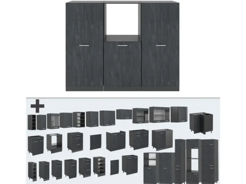 Zubehör Für Küchenarmatur<Vicco R-Line Einbauküche Schwarz Beton/Anthrazit 180 cm ohne Arbeitsplatte ohne E-Geräte