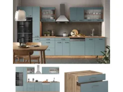 Vicco R-Line Küche Blau-Grau/Goldkraft Eiche 350 cm mit HochschrankAP Eiche ohne E-Geräte< Einbauküchen