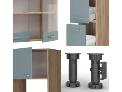Vicco R-Line Küche Blau-Grau/Goldkraft Eiche 350 cm mit HochschrankAP Eiche ohne E-Geräte< Einbauküchen