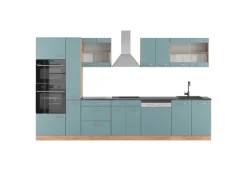 Hot Vicco R-Line Küche Blau-Grau/Goldkraft Eiche 350 cm mit HochschrankAP Anthrazit ohne E-Geräte Blaugrau