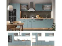 Hot Vicco R-Line Küche Blau-Grau/Goldkraft Eiche 350 cm mit HochschrankAP Anthrazit ohne E-Geräte Blaugrau