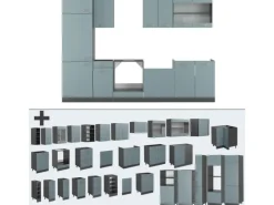 Outlet Vicco R-Line Küche Blau-Grau/Anthrazit 300 cm ohne Arbeitsplatte ohne E-Geräte Blaugrau