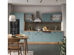 Hot Vicco R-Line Küche Blau-Grau/Goldkraft Eiche 350 cm mit Hochschrankohne Arbeitsplatte ohne E-Geräte Blaugrau
