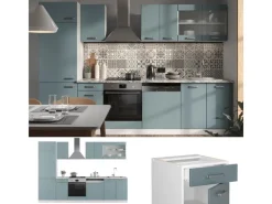 Pantryküchen|Einbauküchen<Vicco R-Line Küche Blau-Grau/Weiß 300 cm ohne Arbeitsplatte ohne E-Geräte