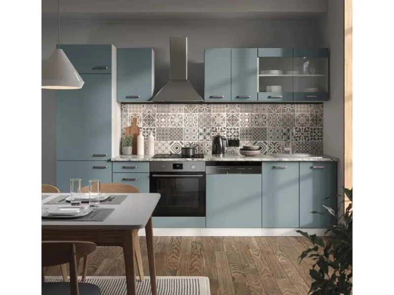 Pantryküchen|Einbauküchen<Vicco R-Line Küche Blau-Grau/Weiß 300 cm ohne Arbeitsplatte ohne E-Geräte