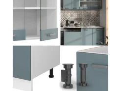 Pantryküchen|Einbauküchen<Vicco R-Line Küche Blau-Grau/Weiß 300 cm ohne Arbeitsplatte ohne E-Geräte
