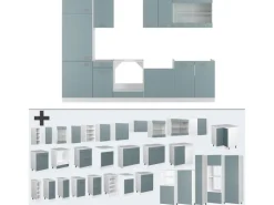 Pantryküchen|Einbauküchen<Vicco R-Line Küche Blau-Grau/Weiß 300 cm ohne Arbeitsplatte ohne E-Geräte