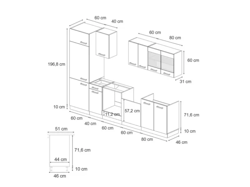 Vicco R-Line Küche 300 cm AP Marmor ohne E-Geräte< Einbauküchen