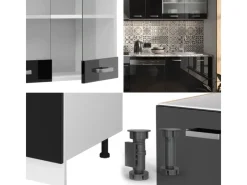 Vicco R-Line Küche /Weiß 300 cm AP Anthrazit ohne E-Geräte Schwarz Hochglanz
