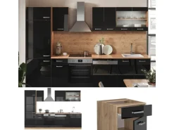 Vicco R-Line Küche /Goldkraft Eiche 300 cm ohne Arbeitsplatte ohne E-Geräte< Kühlschränke