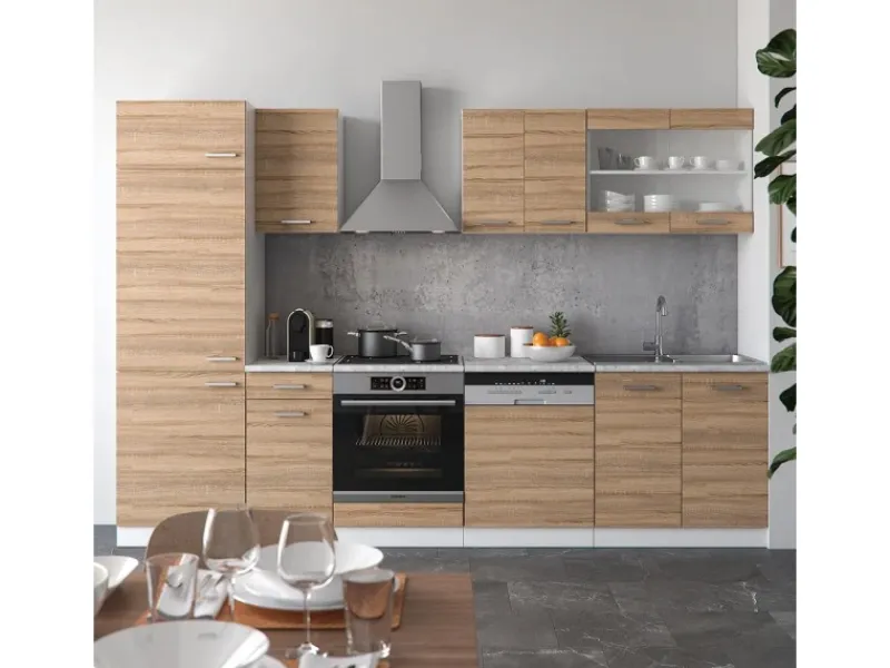 Outlet Vicco R-Line Küche Sonoma 300 cm AP Marmor ohne E-Geräte Sonoma Eiche