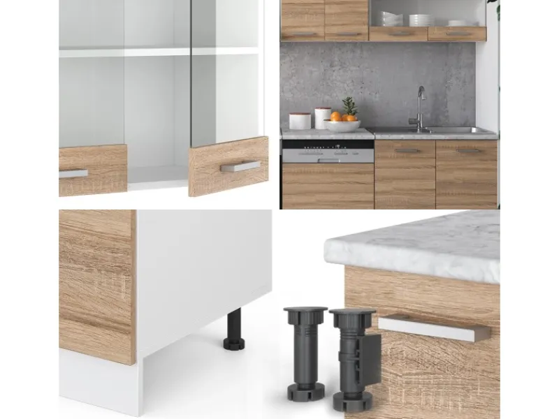 Outlet Vicco R-Line Küche Sonoma 300 cm AP Marmor ohne E-Geräte Sonoma Eiche
