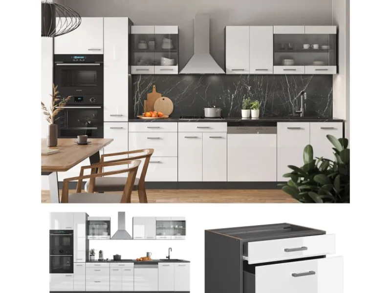 Vicco R-Line Küche /Anthrazit 350 cm mit Hochschrankohne Arbeitsplatte ohne E-Geräte< Einbauküchen