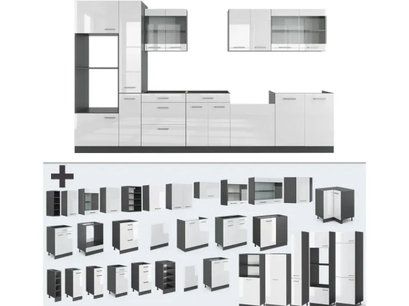 Vicco R-Line Küche /Anthrazit 350 cm mit HochschrankAP Eiche ohne E-Geräte< Einbauküchen