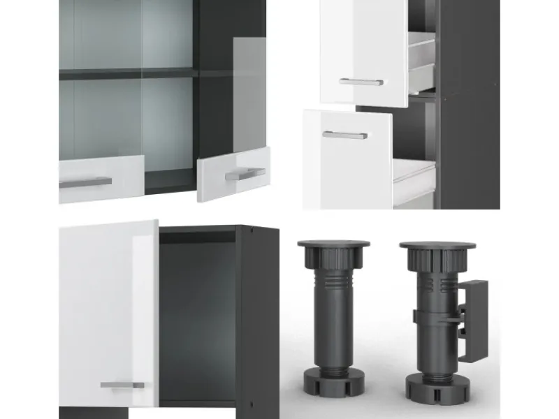 Einbauküchen<Vicco R-Line Küche /Anthrazit 350 cm mit Hochschrank ohne E-Geräte