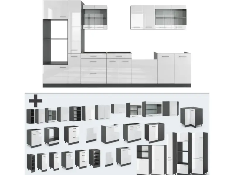 Einbauküchen<Vicco R-Line Küche /Anthrazit 350 cm mit Hochschrank ohne E-Geräte