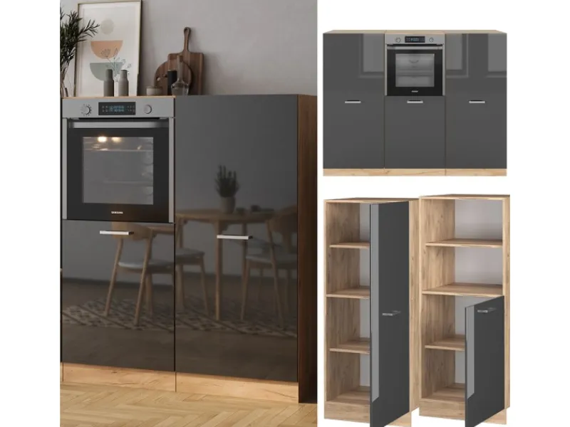 Einbauküchen<Vicco R-Line Küchenblock /Goldkraft Eiche 180 cm ohne Arbeitsplatte ohne E-Geräte