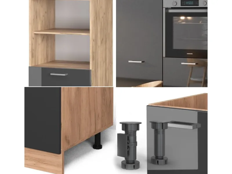 Einbauküchen<Vicco R-Line Küchenblock /Goldkraft Eiche 180 cm ohne Arbeitsplatte ohne E-Geräte