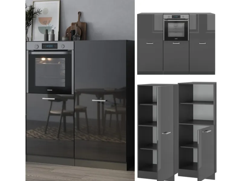 Clearance Vicco R-Line Küchenblock Hochglanz/ 180 cm ohne Arbeitsplatte ohne E-Geräte Anthrazit