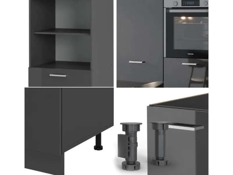 Clearance Vicco R-Line Küchenblock Hochglanz/ 180 cm ohne Arbeitsplatte ohne E-Geräte Anthrazit