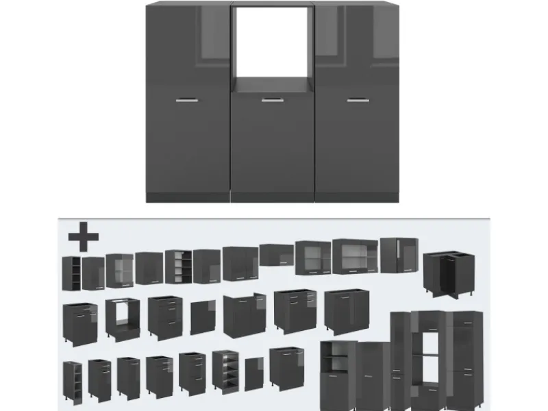 Clearance Vicco R-Line Küchenblock Hochglanz/ 180 cm ohne Arbeitsplatte ohne E-Geräte Anthrazit