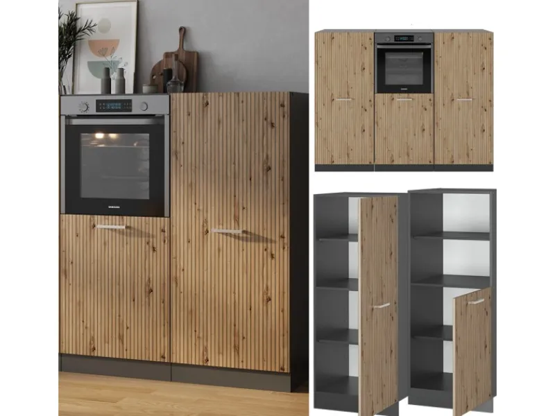 Einbauküchen<Vicco R-Line Küchenblock Artisan Eiche/Anthrazit 180 cm ohne Arbeitsplatte ohne E-Geräte