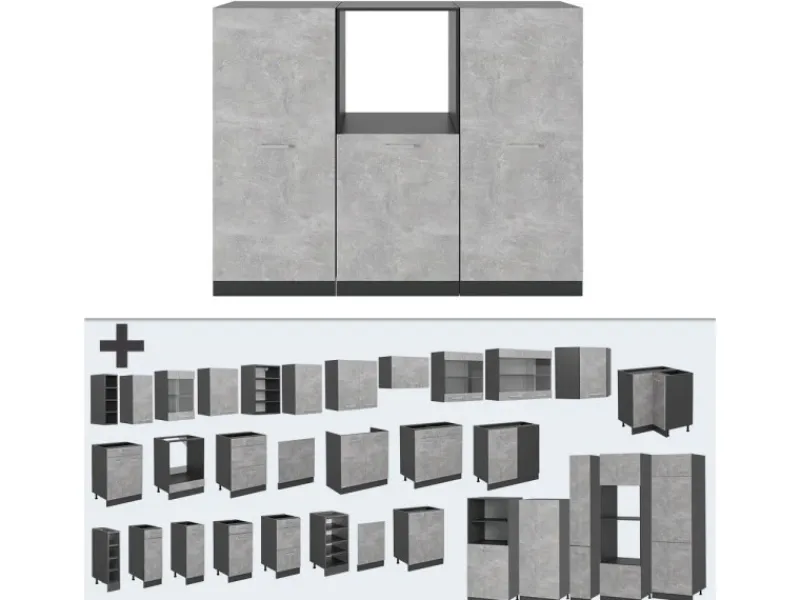 Sale Vicco R-Line Küchenblock /Anthrazit 180 cm ohne Arbeitsplatte ohne E-Geräte Beton