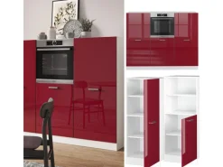 Vicco R-Line Küchenblock Bordeaux Hochglanz/Weiß 180 cm ohne Arbeitsplatte ohne E-Geräte< Einbauküchen