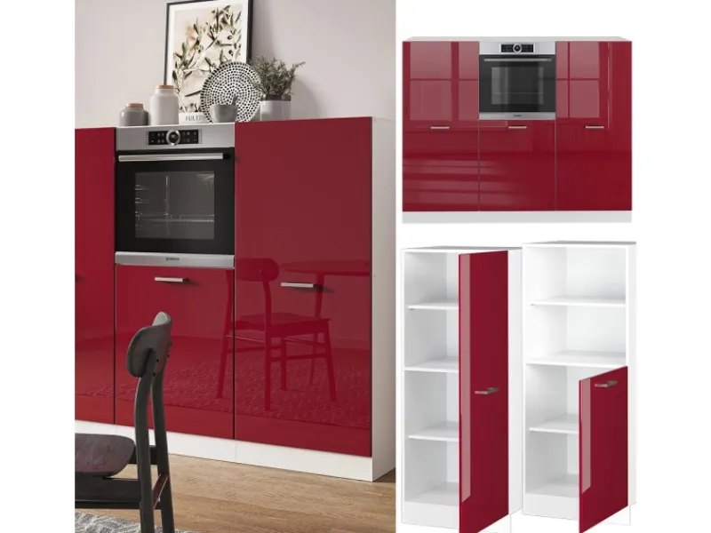 Vicco R-Line Küchenblock Bordeaux Hochglanz/Weiß 180 cm ohne Arbeitsplatte ohne E-Geräte< Einbauküchen