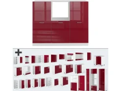 Vicco R-Line Küchenblock Bordeaux Hochglanz/Weiß 180 cm ohne Arbeitsplatte ohne E-Geräte< Einbauküchen