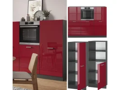 Herde|Kühlschränke<Vicco R-Line Küchenblock Bordeaux Hochglanz/Anthrazit 180 cm ohne Arbeitsplatte ohne E-Geräte