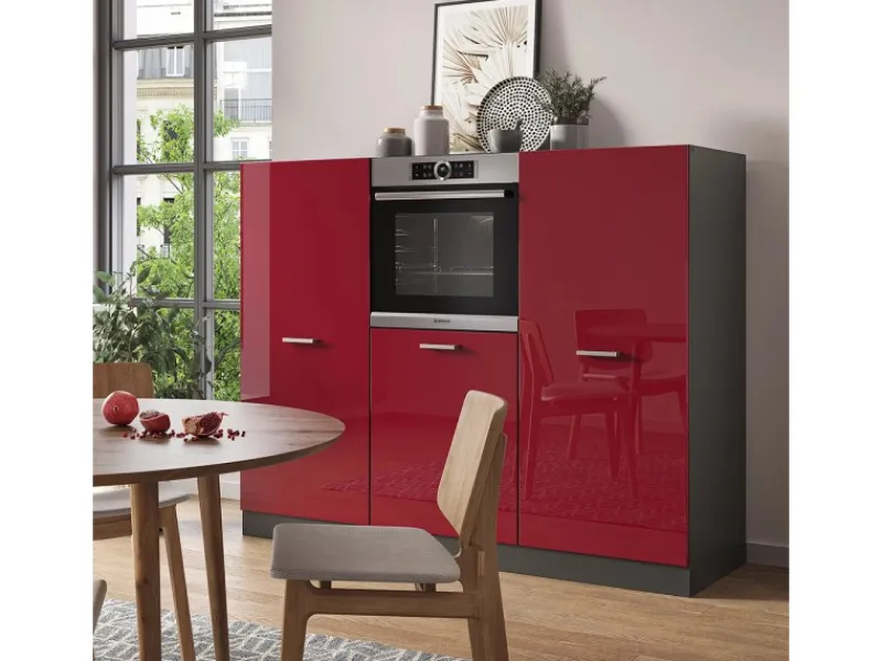 Herde|Kühlschränke<Vicco R-Line Küchenblock Bordeaux Hochglanz/Anthrazit 180 cm ohne Arbeitsplatte ohne E-Geräte