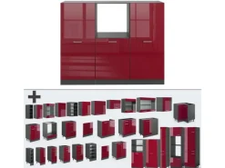 Herde|Kühlschränke<Vicco R-Line Küchenblock Bordeaux Hochglanz/Anthrazit 180 cm ohne Arbeitsplatte ohne E-Geräte