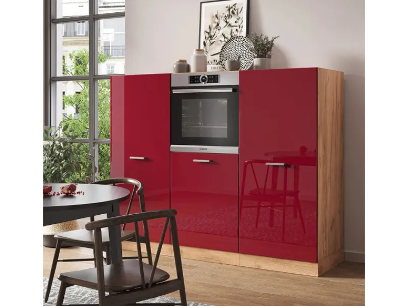 Vicco R-Line Küchenblock Bordeaux Hochglanz/Goldkraft Eiche 180 cm ohne Arbeitsplatte ohne E-Geräte< Einbauküchen