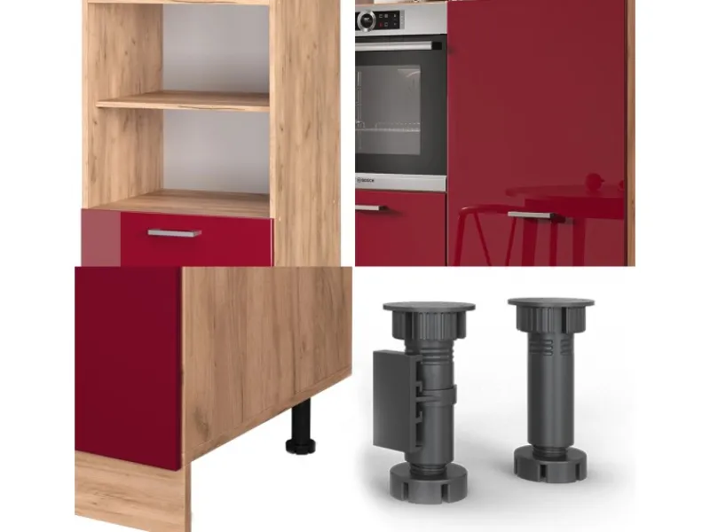 Vicco R-Line Küchenblock Bordeaux Hochglanz/Goldkraft Eiche 180 cm ohne Arbeitsplatte ohne E-Geräte< Einbauküchen