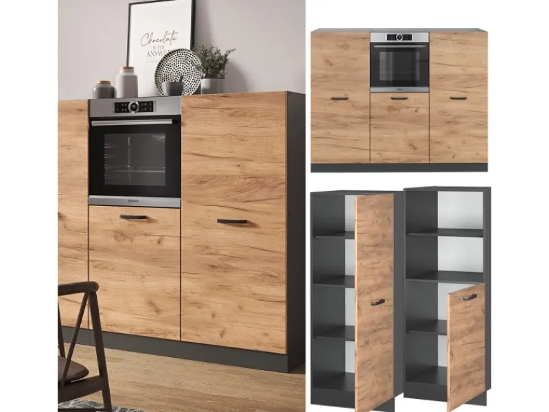 Vicco R-Line Küchenblock Goldkraft Eiche/Anthrazit 180 cm ohne Arbeitsplatte ohne E-Geräte< Einbauküchen