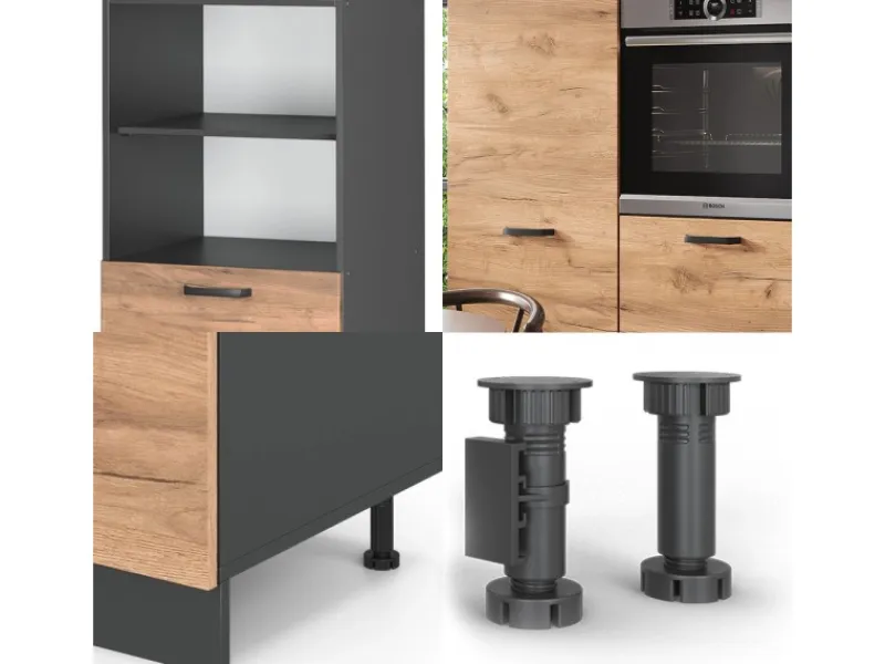 Vicco R-Line Küchenblock Goldkraft Eiche/Anthrazit 180 cm ohne Arbeitsplatte ohne E-Geräte< Einbauküchen