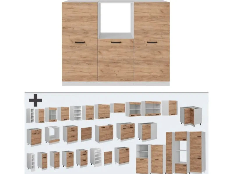 Discount Vicco R-Line Küchenblock Goldkraft /Weiß 180 cm ohne Arbeitsplatte ohne E-Geräte Eiche