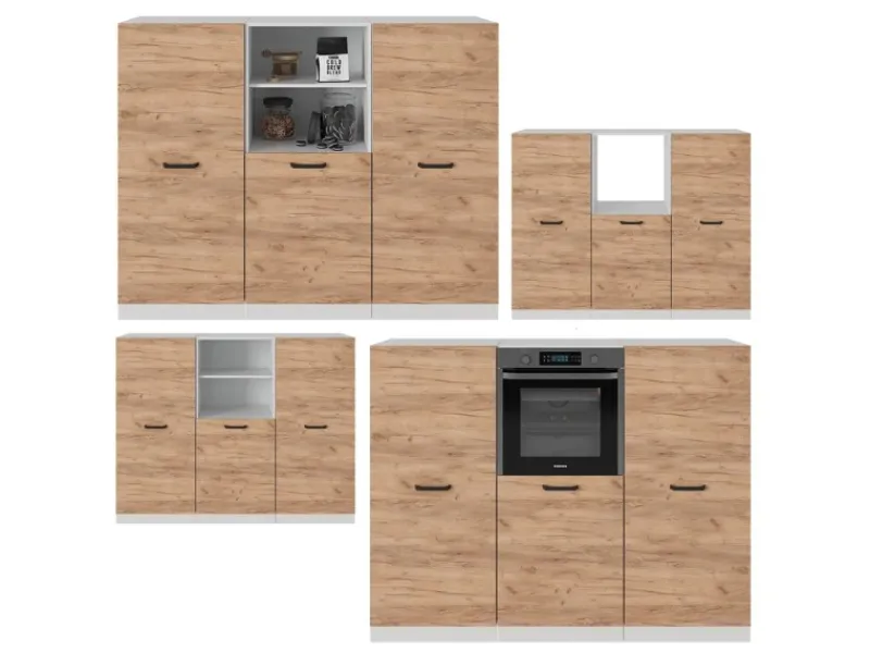 Discount Vicco R-Line Küchenblock Goldkraft /Weiß 180 cm ohne Arbeitsplatte ohne E-Geräte Eiche