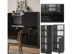 Outlet Vicco R-Line Küchenblock /Anthrazit 180 cm ohne Arbeitsplatte ohne E-Geräte Schwarz Hochglanz