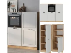 Einbauküchen<Vicco R-Line Küchenblock Weiß Landhaus/Goldkraft Eiche 180 cm ohne Arbeitsplatte ohne E-Geräte