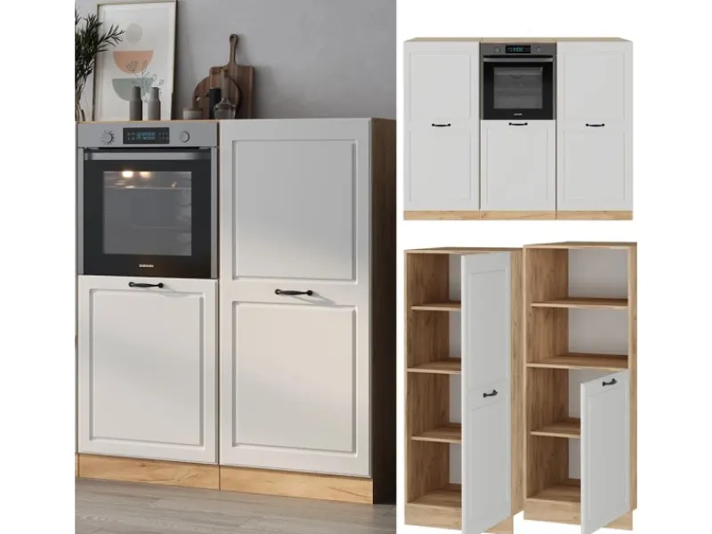 Einbauküchen<Vicco R-Line Küchenblock Weiß Landhaus/Goldkraft Eiche 180 cm ohne Arbeitsplatte ohne E-Geräte