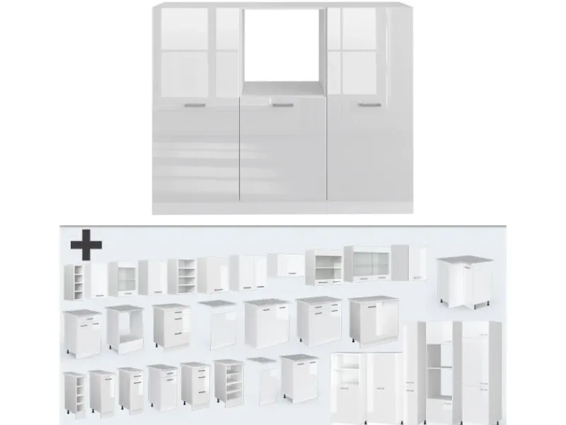 Discount Vicco R-Line Küchenblock Hochglanz/ 180 cm ohne Arbeitsplatte ohne E-Geräte Weiß