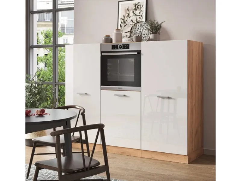 Einbauküchen<Vicco R-Line Küchenblock Weiß Hochglanz/Goldkraft Eiche 180 cm ohne Arbeitsplatte ohne E-Geräte