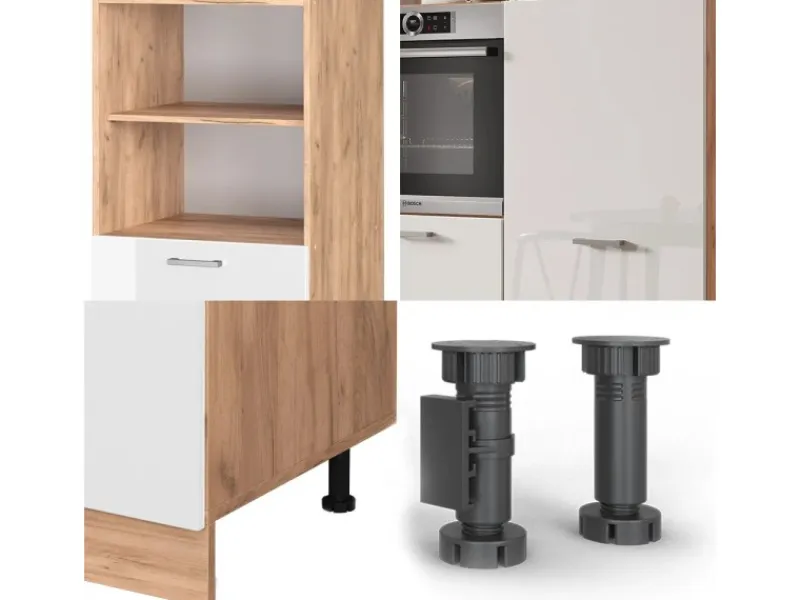 Einbauküchen<Vicco R-Line Küchenblock Weiß Hochglanz/Goldkraft Eiche 180 cm ohne Arbeitsplatte ohne E-Geräte