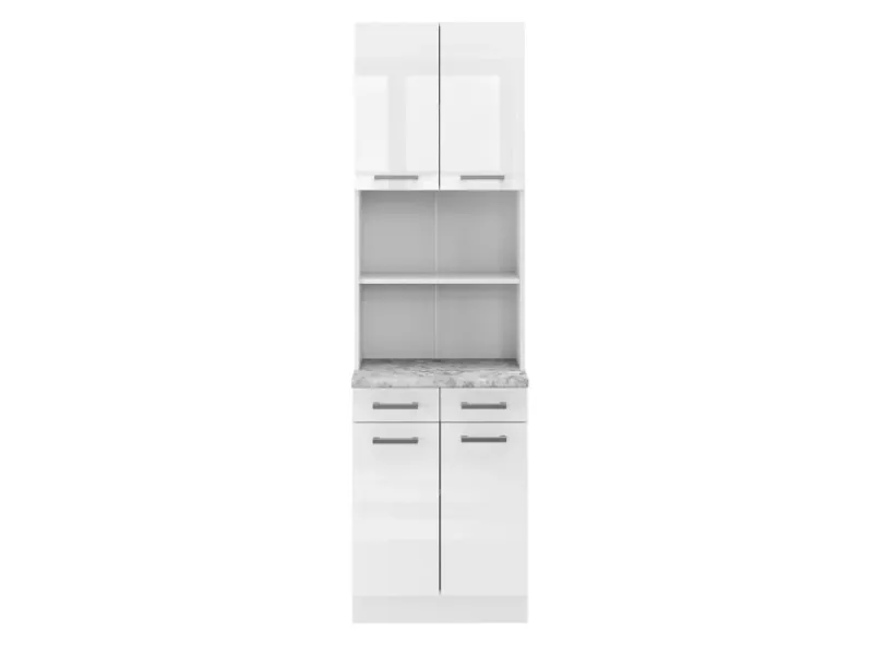 Vicco R-Line Küchenblock Weiß Hochglanz 60 cm AP Marmor ohne E-Geräte< Miniküchen