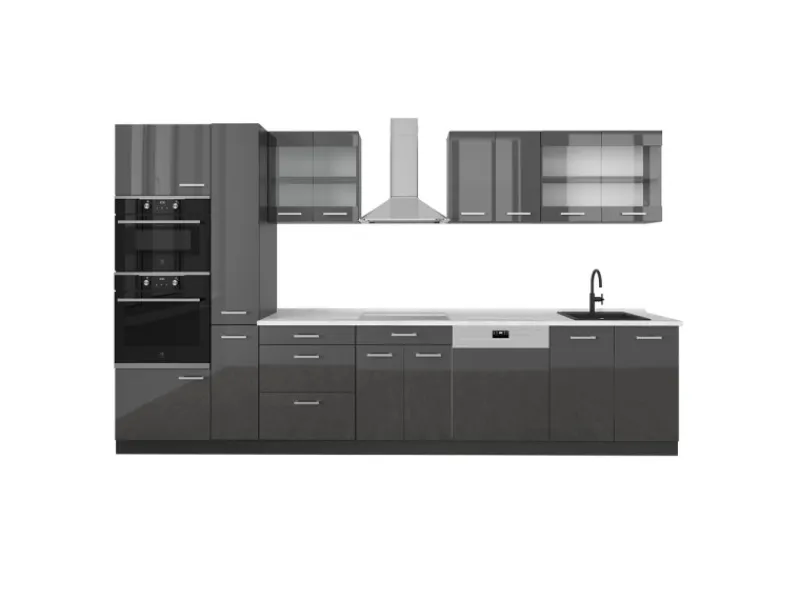New Vicco R-Line Küchenzeile Hochglanz/ 350 cm AP Marmor ohne E-Geräte Anthrazit