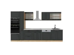 Vicco R-Line Küchenzeile Anthrazit Landhaus/Goldkraft Eiche 350 cm AP Marmor ohne E-Geräte< Einbauküchen